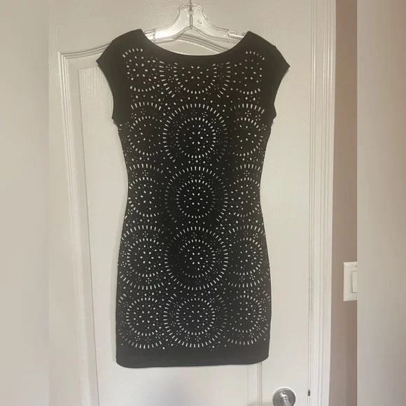 Dex LBD Black Dress With Laser Cut Lace Detail - Picture 1 of 5